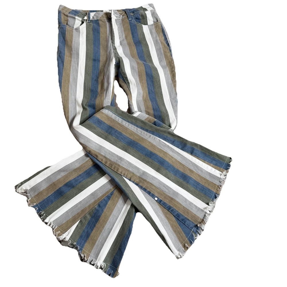 Womens Striped Bell Bottom Jeans M Flare Stretch (Hope Horizon) 80s, 90s Style